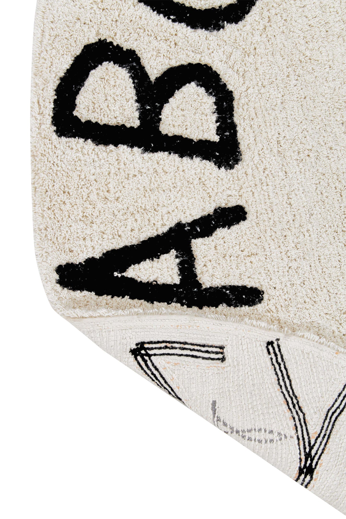 Round Washable ABC Rug in Natural/Black