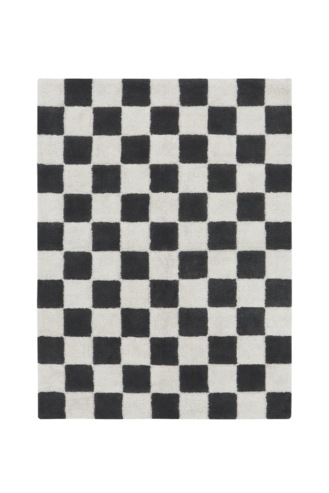 Washable Rug in Tiles Dark Grey