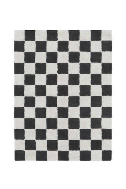 Washable Rug in Tiles Dark Grey