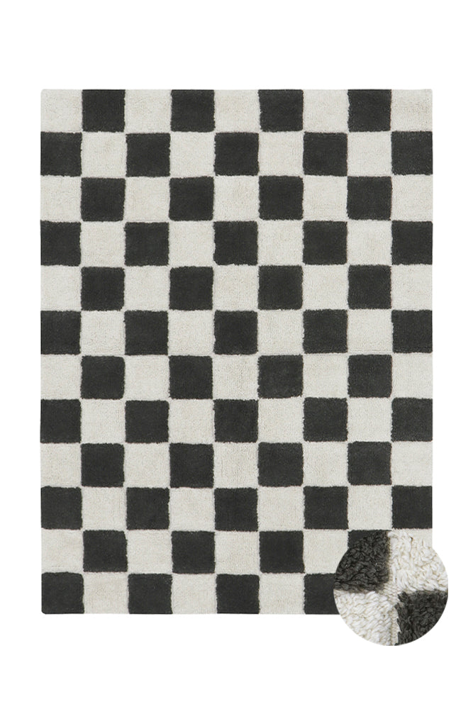 Washable Rug in Tiles Dark Grey