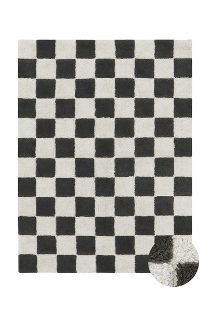 Washable Rug in Tiles Dark Grey