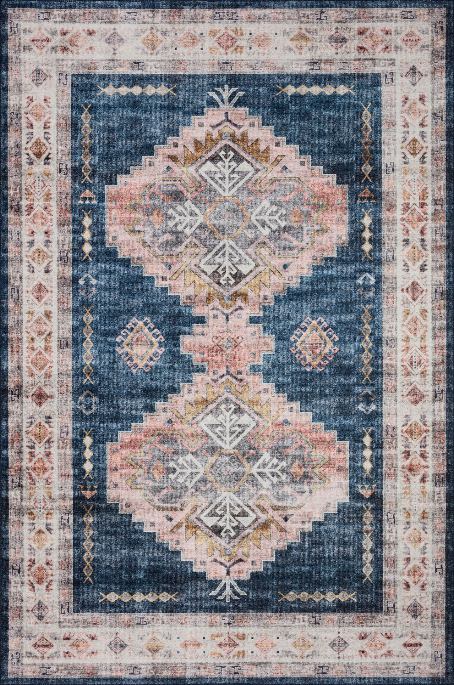 Avery Rug in Denim/Blush
