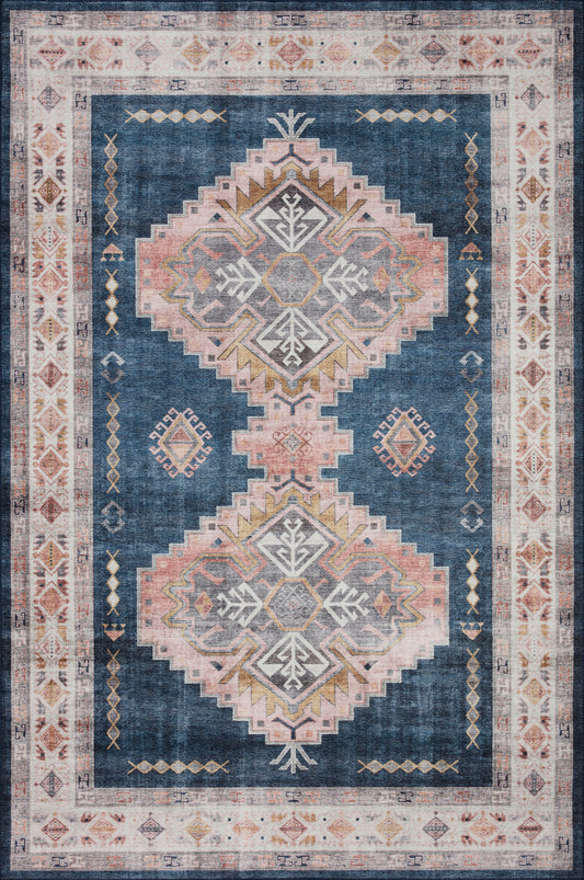 Avery Rug in Denim/Blush