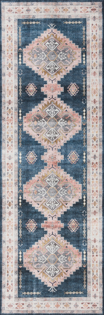 Avery Rug in Denim/Blush