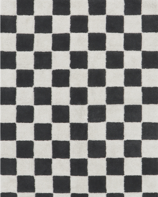 Washable Rug in Tiles Dark Grey