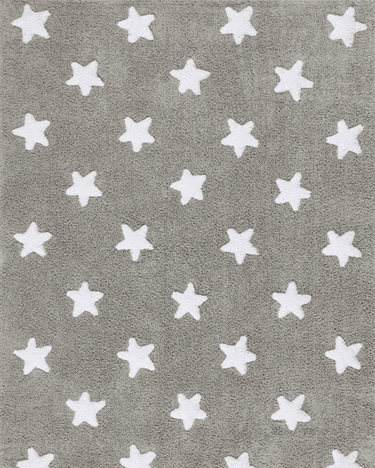 Washable Rug in Stars Grey/White