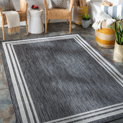 Sorrento Outdoor Rug in Black Border