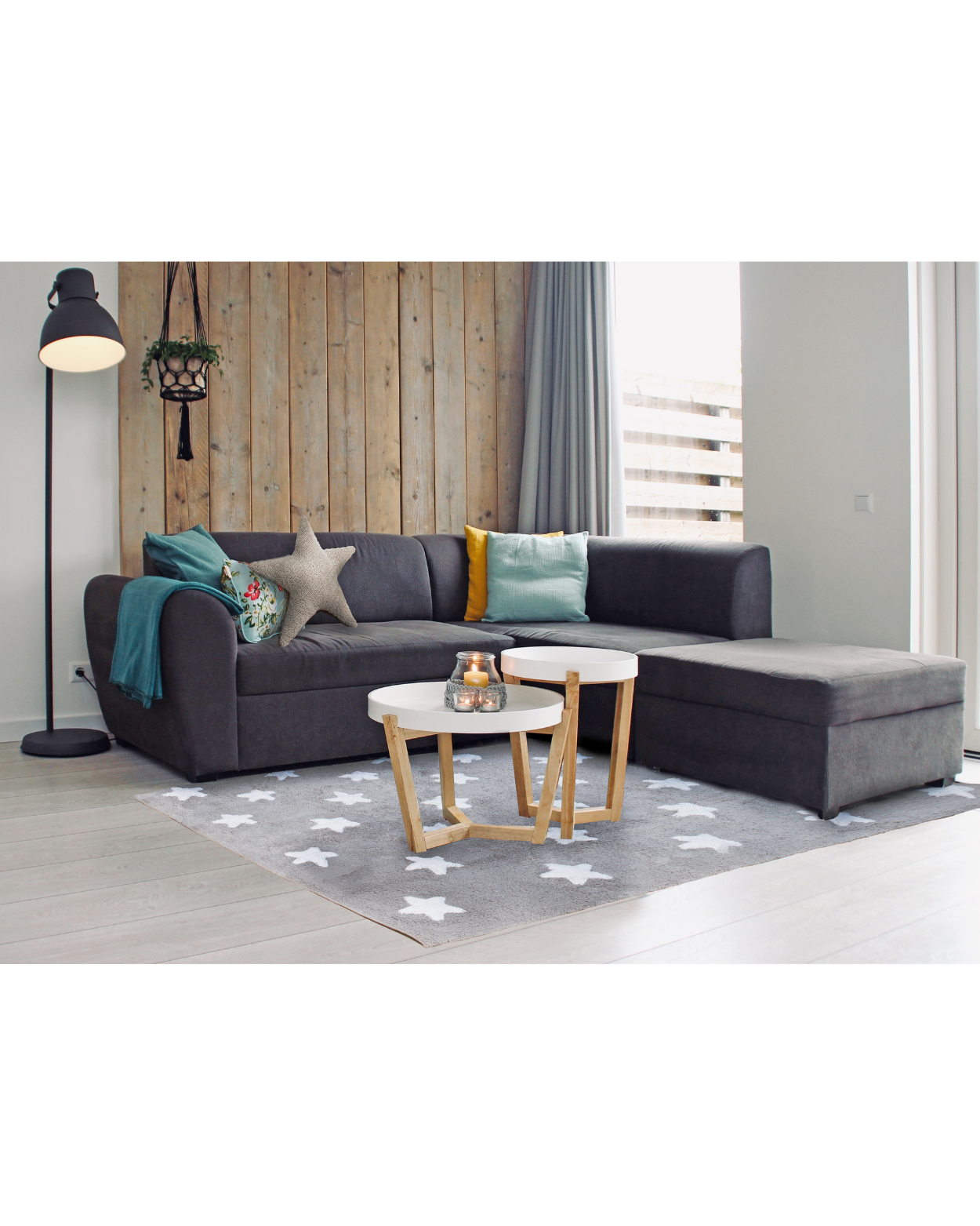 Washable Rug in Stars Grey_White (11)